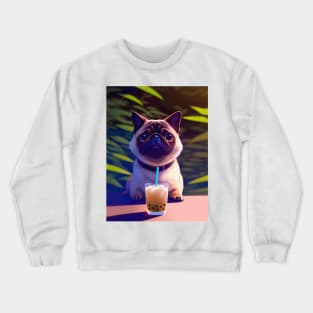 Pug with boba bubble tea Crewneck Sweatshirt